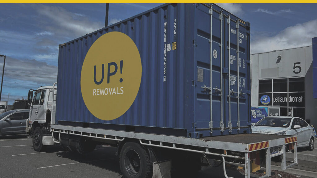 Moving truck transporting a secure storage container for removals and storage services in Australia